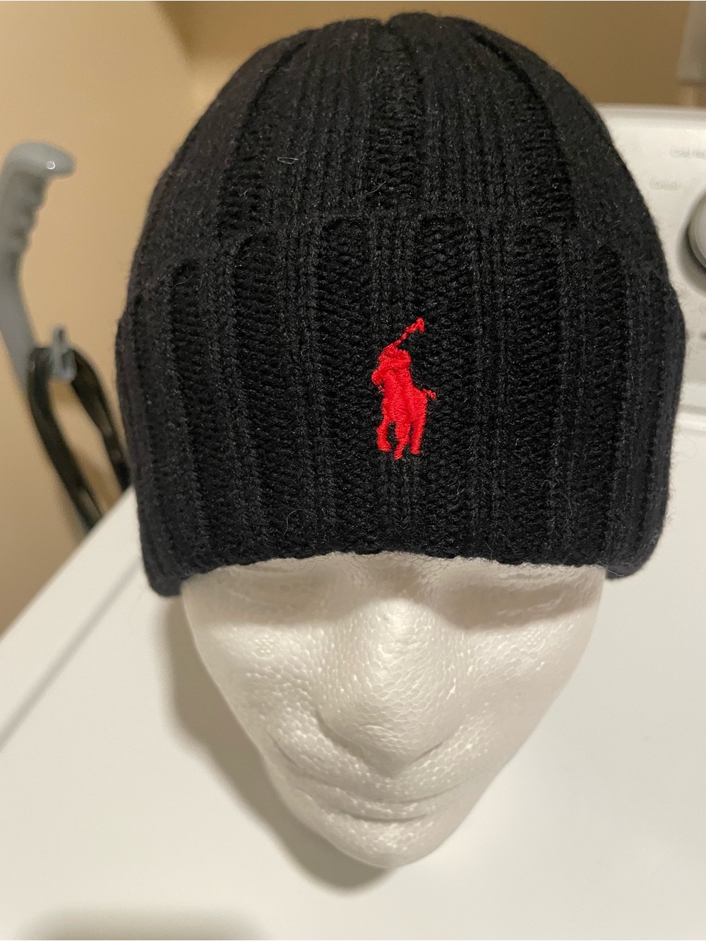 NWT Polo Ralph Lauren black knit beanie with red embroidered pony unisex